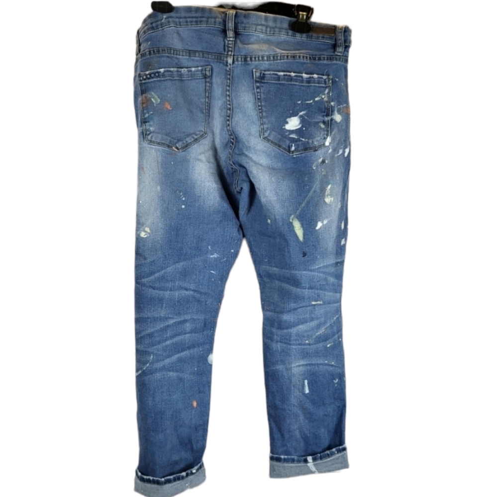 Artist Cropped Jeans Distressed Painted -12 - Picture 2 of 5